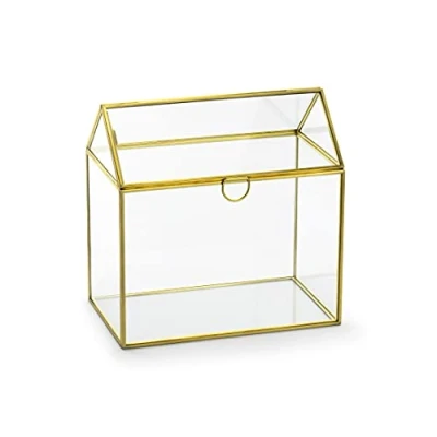 Imagen de PartyDeco Caja de sobres, cristal, 13 x 21 cm, color dorado