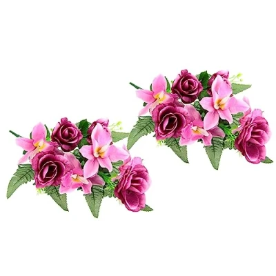Imagen de Flair Flower Ramo de Flores Artificiales con Rosas Artificiales, Lirios, arreglos arreglo, decoración para Tumba, Cementerio, orquídeas/Rosas