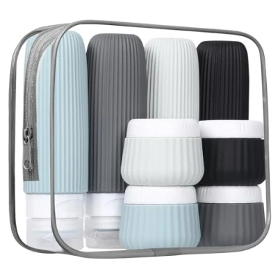 Imagen de 8 Piezas Botellas de Viaje para artículos tocador,Botes Rellenables 30/90ml,Botellas Silicona a Prueba Fugas, Envases Champú,Loción,Cosméticos