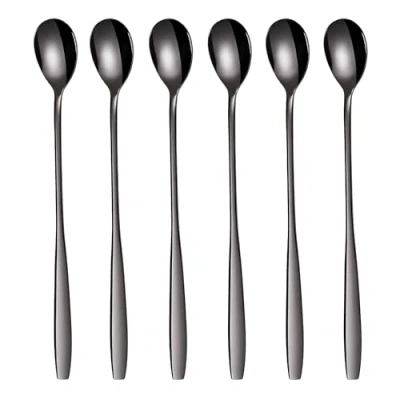 Imagen de GRÄWE Cuchara de Mango Largo, 6 Piezas, Negro, agitador café, café Acero Inoxidable, cóctel, té Helado, para Hielo, agitadora cóctel