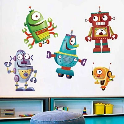 Imagen de ufengke Pegatinas de Pared Robot Dibujos Animados Vinilos Adhesivos Decorativos para Dormitorio Habitación
