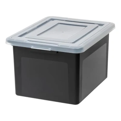 Imagen de Iris Ohyama, Cajas de Almacenamiento Plástico con Tapa a Presión, 45L, Lote 4, negro, Apilable, Duradero, para Suministros oficina, Toallas y Libros, sin BPA, Contenedor, FB 21E