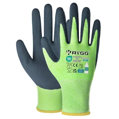 Imagen de KAYGO guantes de trabajo recubiertos látex para mujeres transpirables, 3 pares hortícolas poliéster reciclado, KGE19L (Verde, L, talla 9)