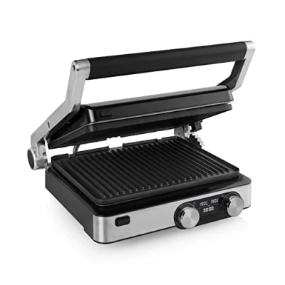Imagen de Princess 117310 Digital Grill Master Pro Parrilla de mesa, 2 termostatos ajustables, panel control digital, 2000 W, plateado y negro