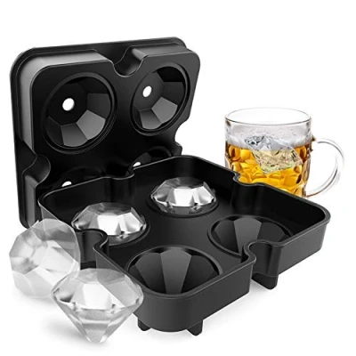 Imagen de TOPINCN Molde Para Hielo Con 4 Rejillas Gigante, Creativo, Forma De Diamante, Bandeja Cubitos Silicona Flexible, Pudín Congelación