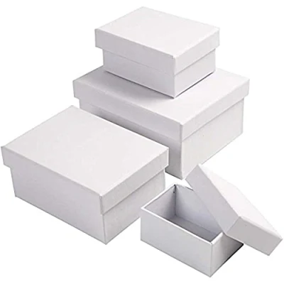 Imagen de Cajas de regalo multiusos, rectangulares, para manualidades, color blanco, 4 tamaños diferentes