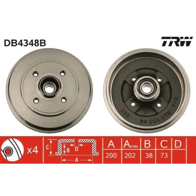 Imagen de TRW DB4348B Tambor de Freno con apoyo, sin anillo sensor ABS