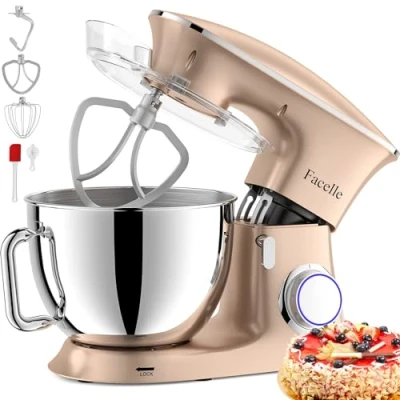 Imagen de Facelle Batidora Amasadora 1500W, de Pan Para Repostería, 8L Robot Cocina Amasador, Bajo Ruido, Potente y Profesional, 6 Velocidades con Pulso, Bol Acero Inoxidable (Champagne)