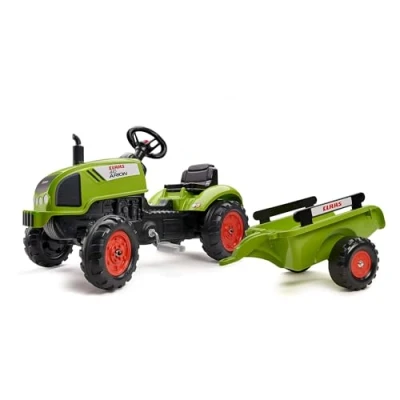 Imagen de FALK Tractor A Pedales Claas con Remolque, Partir de 2 años, Volante bocina, Verde Caqui (2041C)