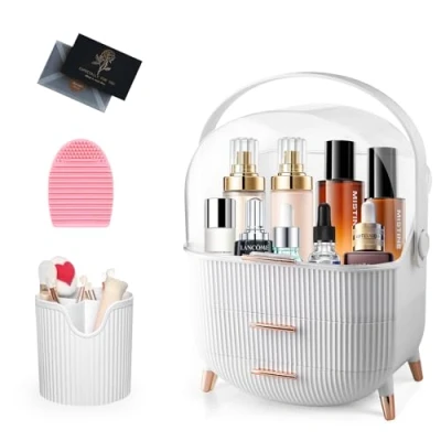 Imagen de UCAMP Organizador Maquillaje,Organizador de Maquillaje con soporte para brochas,de plástico 3 niveles asa y tapa transparente,soporte Cosmeticos impermeable a prueba polvo