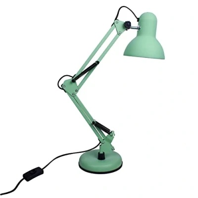 Imagen de BEL AIR HOME Lámpara de Escritorio LED Articulada Flexo Antigona Diseño Vintage Retro Altura Ajustable 34 67 cm Metal Resistente Ideal para Oficina y Hogar, (VERDE MATE)