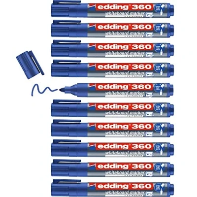 Imagen de edding 360 marcador para pizarras blancas azul 10 rotuladores punta redonda 1,5 3 mm rotulador pizarra blanca, borrado en seco flipchart, tablón de notas recargable