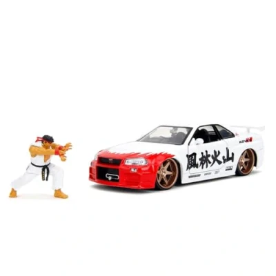 Imagen de JADA Coche Nissan Skyline GT R 2022 con Figura del carismático Personaje de Street Fighter II, Ryu 7cm para Fans y niños Mayores 8 años. Escala 1:24 (253255071)