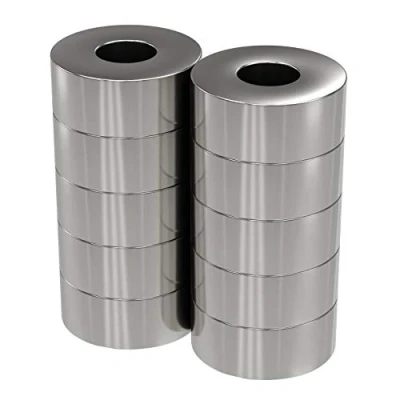 Imagen de MTS Magnete Juego de 10 imanes neodimio (15 x 6 mm, diámetro interior fuerza sujeción aprox. 5 kg, para pizarras blancas, tablones anuncios, magnéticas, talleres,