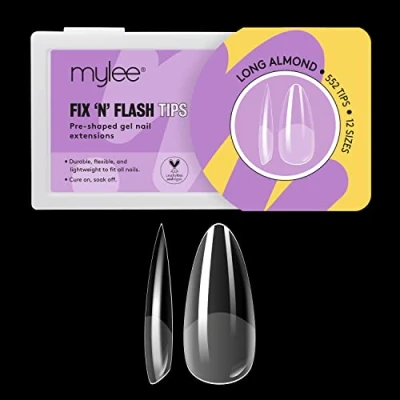 Imagen de Mylee Fix &amp; Flash Soft Gel Tips Puntas de Uñas Suave, Cobertura Completa, Extensiones Gel, Flexibles y Resistentes, 12 Tamaños, 552 Piezas, por Todas las (Long Almond)