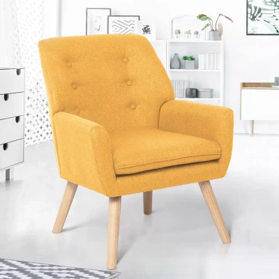 Imagen de IDMarket Sillón escandinavo NAT en tejido amarillo mostaza