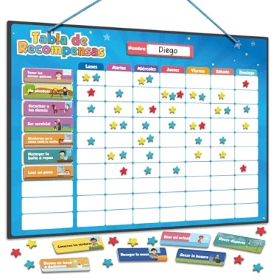 Imagen de Tabla de Recompensas para Niños Pizarra Magnética Estrellas Inspira el Buen Comportamiento Pared o Frigorífico. Incluye 80+ Tareas y 300 Versión Actualizada, en Español