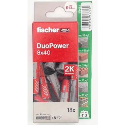 Imagen de fischer Duopower 8x40 18U, Tacos para pared multimaterial, sirven Colgar Bicicletas, Cuadros, Armarios, Soportes de Televisión, Estanterías, Muebles.