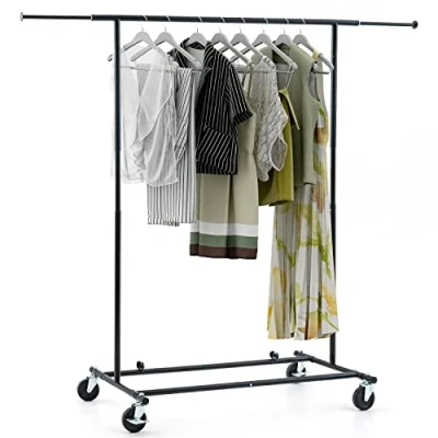 Imagen de Tatkraft Derek Perchero Burro de Ropa Plegable para Tiendas y Casa, Colgador Pie Robusto hasta 100 kg, Riel Metálico Ajustable con Ruedas, Montaje Fácil Rápido, Negro