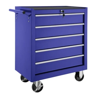 Imagen de TecTake® Carro de Herramientas con 5 Cajones, Cerradura, Ruedas Estables, Frenos Bloqueo, Carrito Organizador Herramientas, Estantería Metálica Antideslizante, Taller Completo Azul