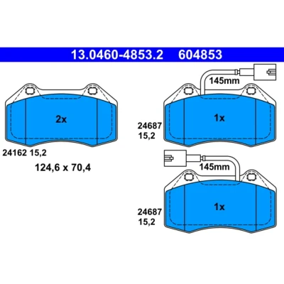Imagen de ATE 13.0460 4853.2 Juego de pastillas freno con contacto avisador desgaste ABARTH: 500 / 595 695 Hatchback, Punto Evo, ALFA ROMEO: MiTo