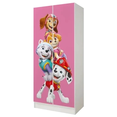 Imagen de leomark Armario Funcional de Madera Roma con Puertas correderas, Dim: 70 x 42,5 161,5 cm (Alto) Blanco para niños (Patrulla Canina 6)