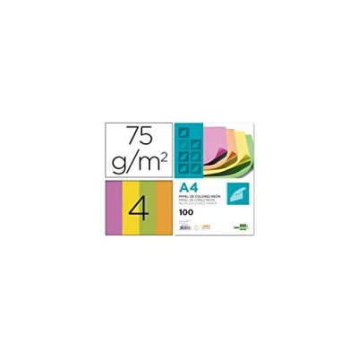 Imagen de Papel color liderpapel a4 75g/m2 neon 4 colores surtidos paquete de 100 hojas