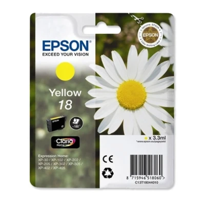 Imagen de Epson C13T18044012 Cartucho de tinta, amarillo válido para los modelos Expression Home XP 215, 212, 405WH, 405, 30, 205, 202 y otros, Ya disponible en Amazon Dash Replenishment