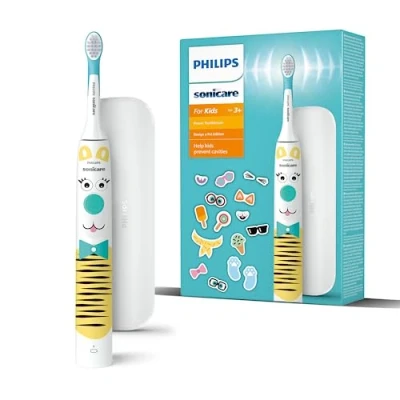 Imagen de Cepillo eléctrico Philips HX3601/01, 2 Modos, SmarTimer y KidPacer, Blanco con pegatinas