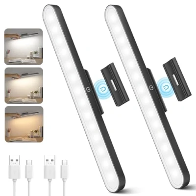 Imagen de TOPPLEE Luz LED Magnética 2PCK de Armario 2500mAh USB Recargable Nocturna Regulable con Control Táctil Adecuada para Cocina, Escritorio, Lectura, Maquillar