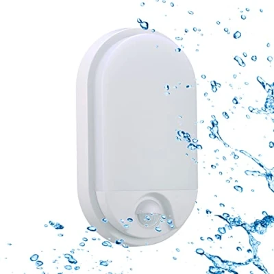 Imagen de Sigmaled lighting Aplique 10W con SENSOR de movimiento PIR Impermeable IP54 Luz Blanca Cálida 3000K 900 Lumen Lampara OVALADA resistente al agua Ideal para uso Exterior o Interior