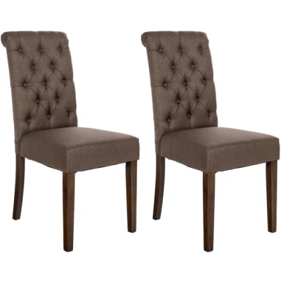 Imagen de CLP Set de 2 Sillas Comedor Lisburn En Tela o Terciopelo I Butacas con Respaldo Alto &amp; Base Madera 4 Patas, Color:marrón, Material Base:Tela