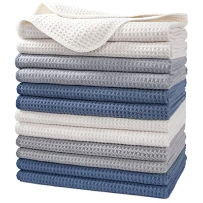Imagen de Polyte Paño de Cocina Microfibra superabsorbente Punto gofrado Azul Oscuro, Gris, Blanco Roto 40 x 71 cm Pack 12