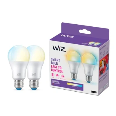Imagen de WiZ Bombilla LED Inteligente Wi Fi 8W (Eq. 60W) casquillo E27, Luz Blanca regulable, con tecnología SpaceSense y compatible Alexa Google Home Pack de 2