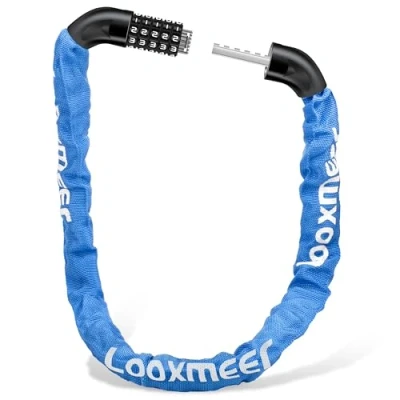 Imagen de Looxmeer Candado de Bicicleta Antirrobo, Cerradura Combinación 5 Dígitos, Bloqueo Alta Seguridad, Cadena sin Llave, para Bici Moto Scooter, 90CM, Azul