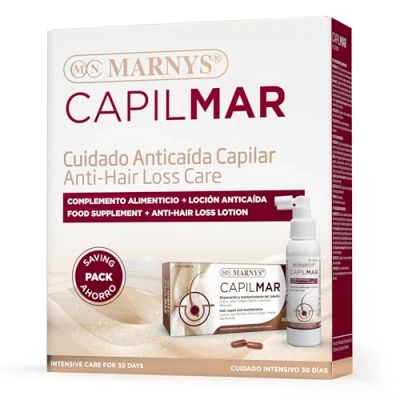 Imagen de CAPILMAR PACK Anticaída MARNYS 60 Cápsulas + Loción 100ml Frena la Caída del Cabello Protección Capilar Devuelve Firmeza y Brillo Cuidado Intensivo Para 30 días