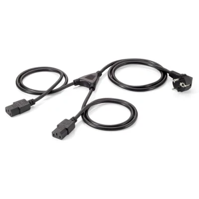 Imagen de CABLE ALIMENTACION EQUIP SHUKO 90º MACHO A 2 IEC HEMBRA 1.8M 112220