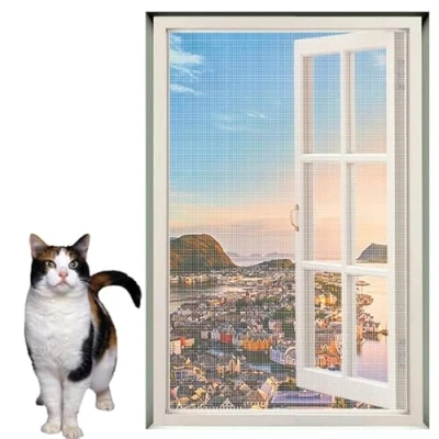 Imagen de Yuly Red Protectora para Ventana Gatos de tamaño Personalizado con Cremallera,Malla Seguridad Cinta autoadhesiva,Red antimosquitos Insectos balcón