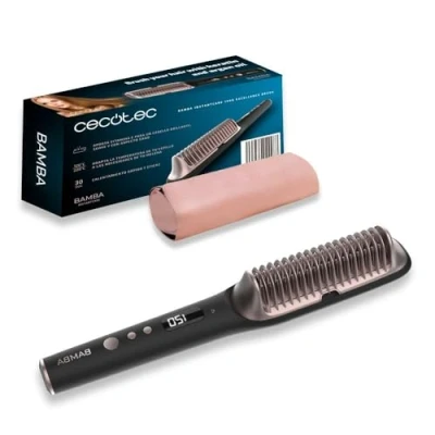 Imagen de Cecotec Cepillo Alisador Eléctrico Bamba InstantCare 1400 Excellence Brush. Revestimiento de Cerámica Queratina, Aceite Argán y Generador Iones, Temperatura 120º a 220º, Bolsa viaje