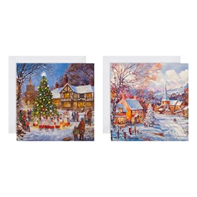 Imagen de Hallmark paquete múltiple de tarjetas Navidad, caridad, 16 en 2 diseños festivos, escena invernal