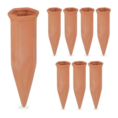 Imagen de Relaxdays 8 Picos Riego Plantas, Cono Regador, Autorriego con Botellas 1,5L, Arcilla, Macetas y Jardineras, Terracota, Cerámica, 17 x 5,5 5 cm