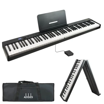 Imagen de Axus Teclado De Piano Digital Plegable Portátil 88 Teclas, Teclas Semipesadas Tamaño Completo, Pedal Sostenido, Batería Recargable Negro
