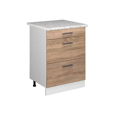 Imagen de Vicco Mueble bajo de Cocina R Line, Sonoma/Blanco, 60 cm con cajones y encimera