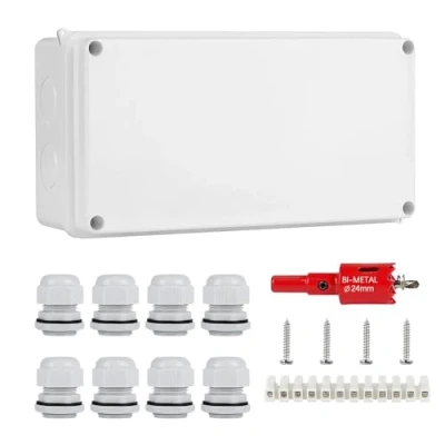 Imagen de DAMORON caja de derivación IP65 resistente al agua, distribución empotrada, diámetro 12 mm, 15 suelo, blanca (200 x 100 70 mm)