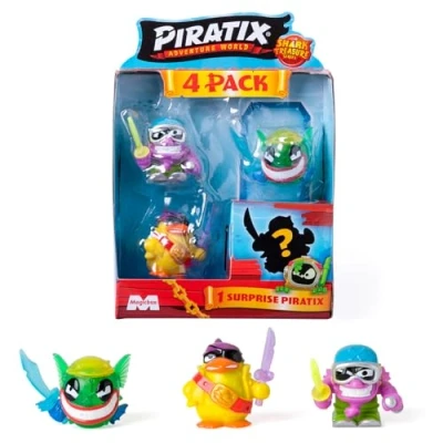 Imagen de PIRATIX ADVENTURE WORLD Serie Shark Treasure, Pack de 4, Contiene 4 Piratix, 1 &#039;Cristal&#039; y Sorpresa, Accesorios &#039;Cristal&#039;, 3 6