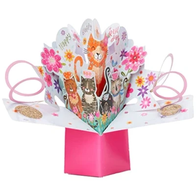 Imagen de Tarjeta de felicitación emergente con diseño gatos feliz cumpleaños original Second Nature 3D