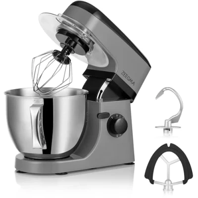 Imagen de ZEEGMA Planeet MIX Amasadora (1800 W, robot multifuncional con cuenco de 5 L, asa y tapa, 8 velocidades, incluye panel táctil 3 piezas) (Grey)