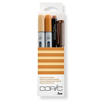 Imagen de Copic Ciao Set «Doodle Pack Brown», estuche de 4 piezas con 2 Rotuladores dobles punta mediana y pincel, incl. Multiliner Glitter Pen