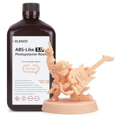 Imagen de ELEGOO Resina ABS Like 3.0 de 405 nm, Rápida UV LCD Alta Precisión, No Quebradiza, Tóxica para Impresora 3D LCD/DLP Fotopolímero 2000g Beige