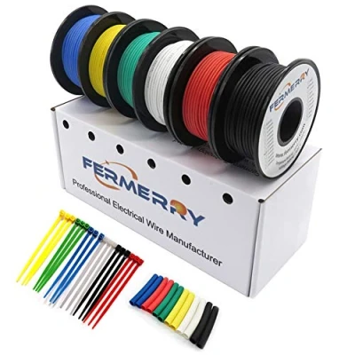 Imagen de Fermerry cable eléctrico de 22 AWG cobre estañado silicona 10 pies cada 6 colores Kit conexión calibre flexible 0.32mm²